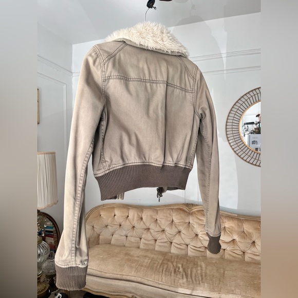 Extremely RARE Y2K Viral Abercrombie & Fitch Bomber Jacket Cotton Sz S faux fur - Picture 11 of 16